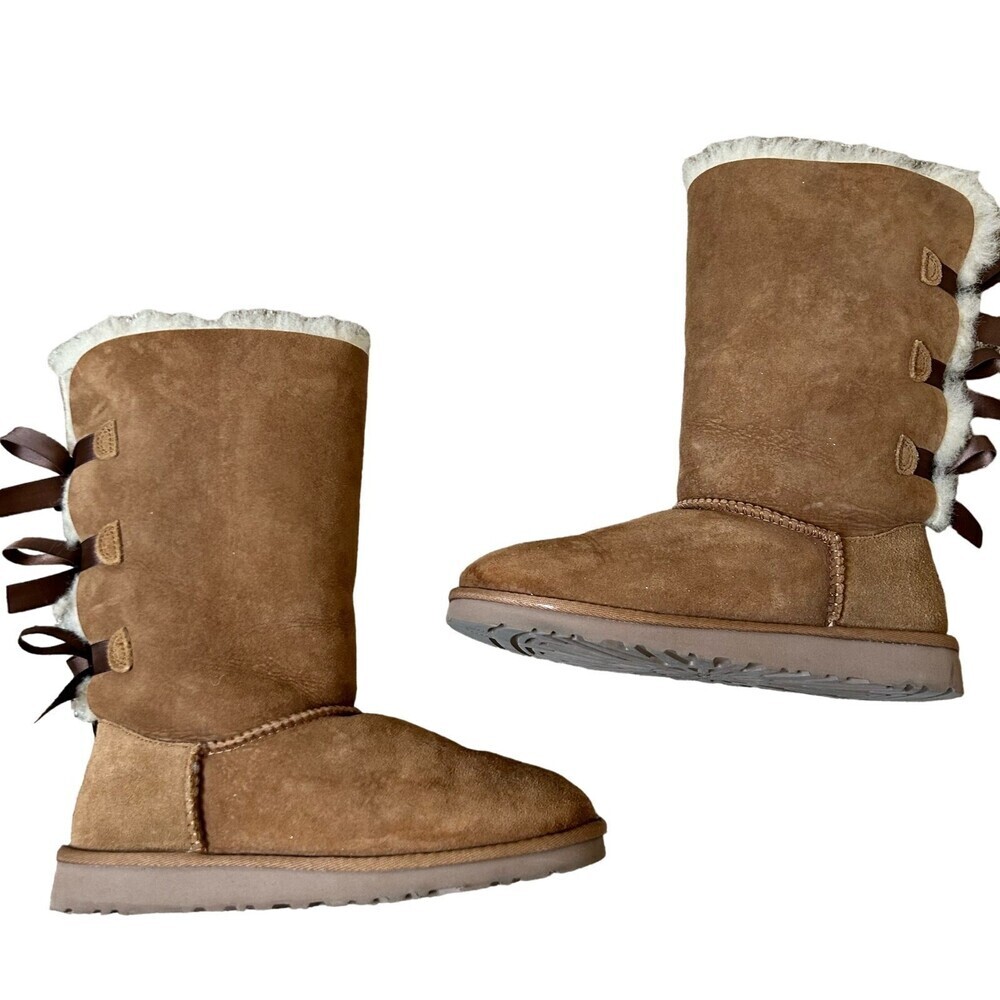UGG BAILEY BOW II MID CALF CHESTNUT SUEDE WATERPROOF WOMEN'S/Big Kids BOOTS SZ 5